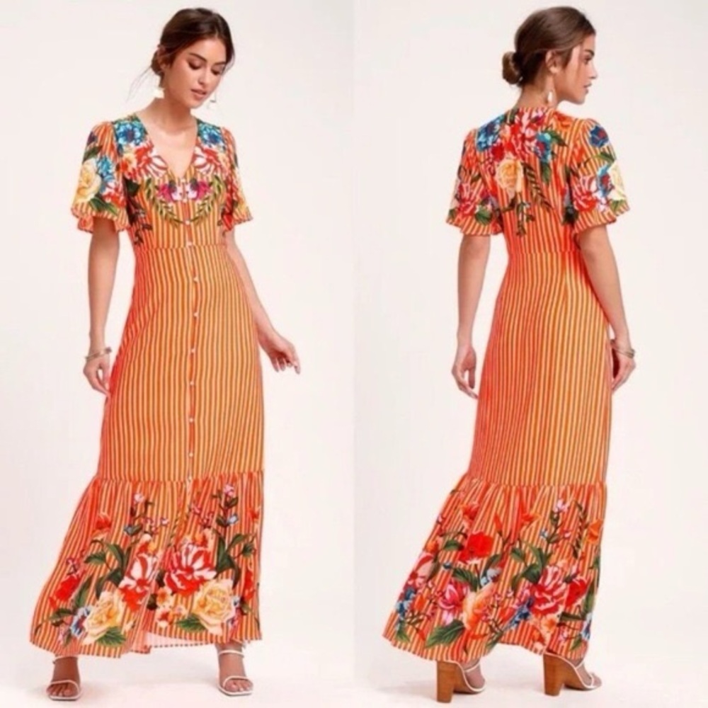 Lulu’s Orange Striped & Button Summer Dress